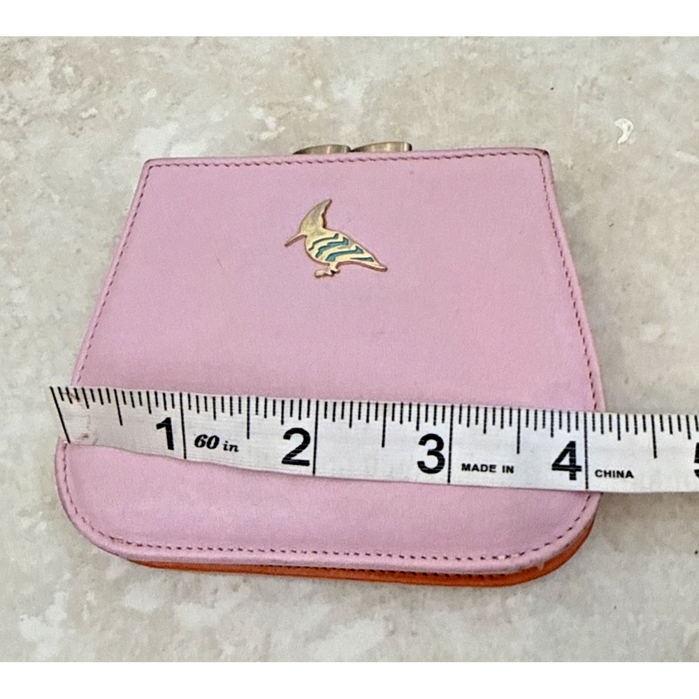 ONE ODD BIRD Pink Leather Kiss Lock Wallet Purse 4x3.5x1 Logo - Picture 8 of 11